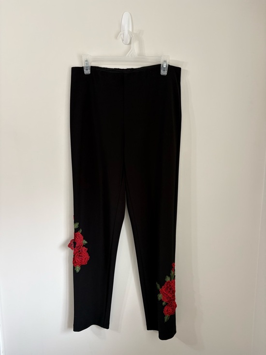Joseph Ribkoff Pants - JOSEPH RIBKOFF Rose Embroidered Black Pull On Pants Womens 12 Dark Feminine Chic
